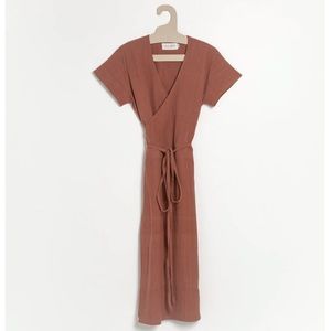 PO-EM Ode Wrap Dress in Terracotta, size XS
